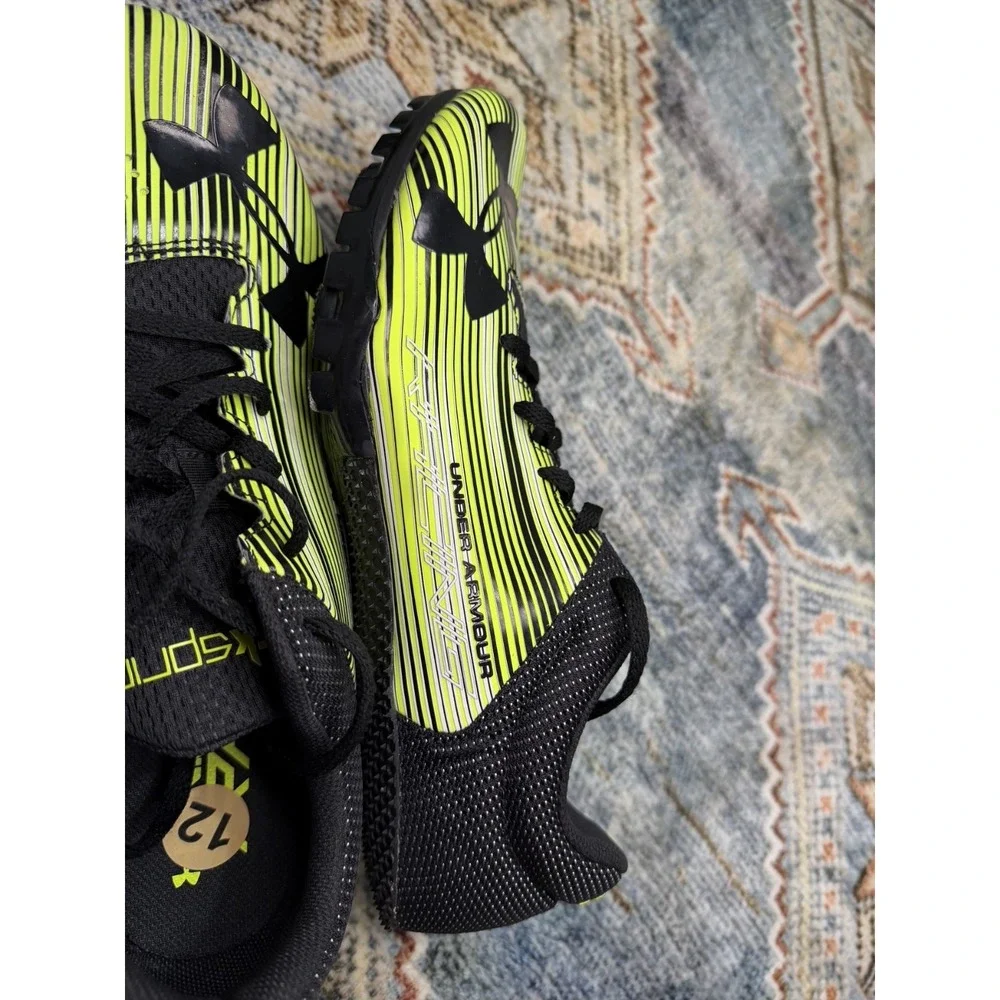 Under Armour Kick Sprint Track Spikes Mens Size 12 Black Volt Racing Cleats EUC